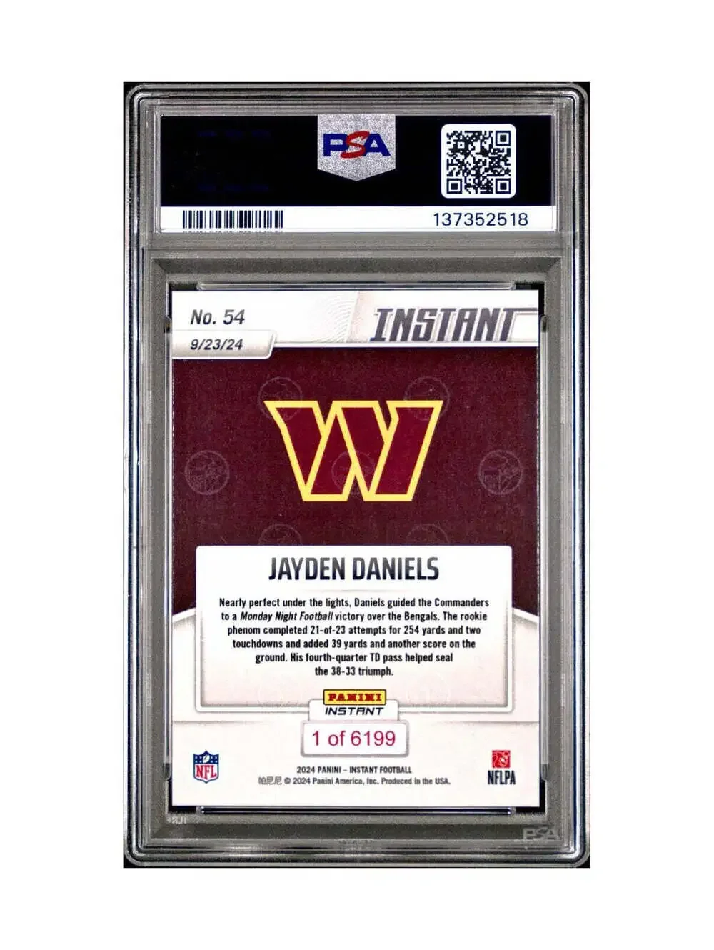 Jayden Daniels Rookie 2024 Panini Instant NFL #54 PSA 10 Gem Mint